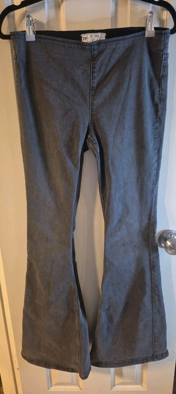 Free People Black Washed Out Penny Flare Stretch Pull On Boho Jeans 28 Hippie